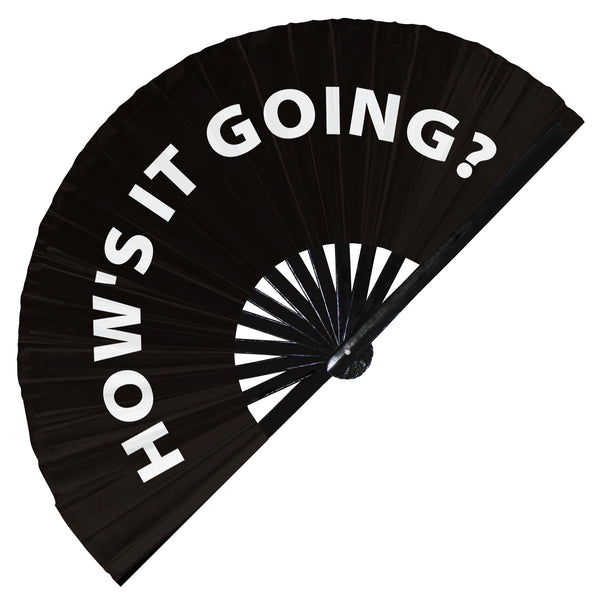How's it going? hand fan foldable bamboo circuit events birthday weddings rave hand fans outfit party gear gifts toys music festival rave accessories essential for men and women wear