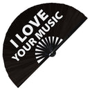 I Love Your Music hand fan foldable bamboo circuit rave hand fans outfit party gear gifts toys music festival rave accessories essential for men and women wear