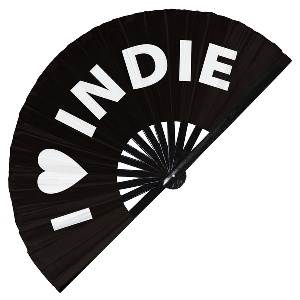 I Love Indie hand fan foldable bamboo circuit rave hand fans Heart Music Genre Rave Parties gifts Festival accessories