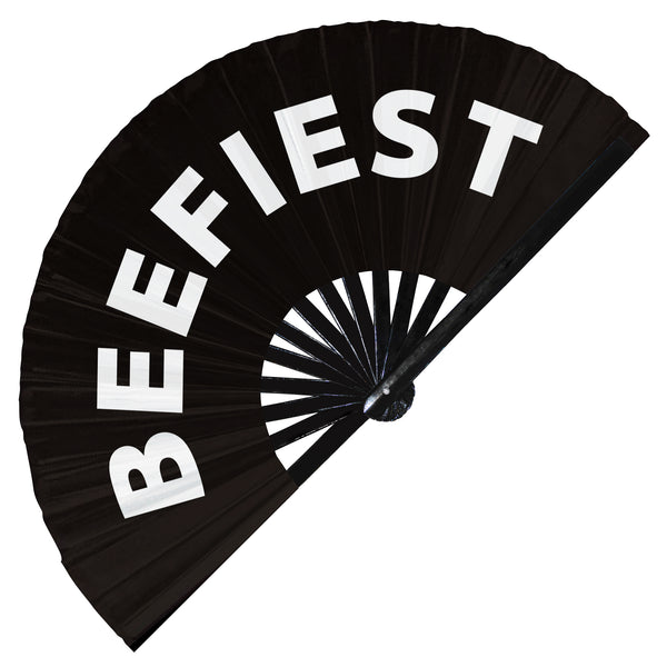 beefiest hand fan foldable bamboo circuit beefy hand fan words expressions statement gifts Festival accessories Party Rave handheld fan Clack fans gag joke gifts