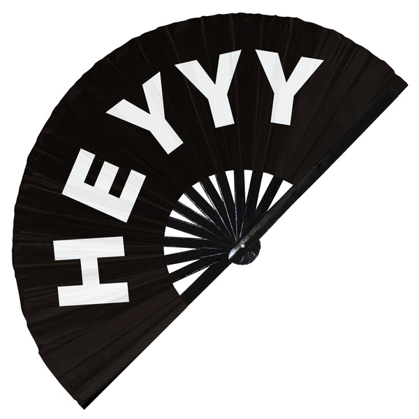 Heyyy Hey hand fan foldable bamboo circuit events birthday weddings rave hand fans outfit party gear gifts toys music festival rave accessories essential for men and women wear