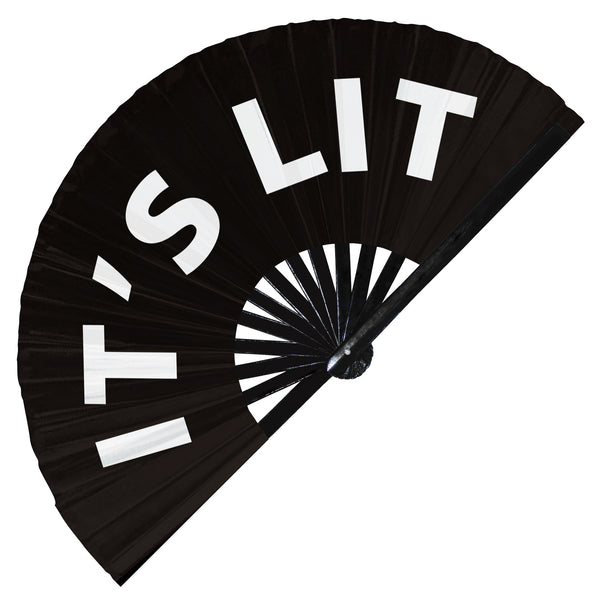 It's Lit hand fan OMG foldable bamboo circuit hand fan get lit its lit words expressions statement gifts Festival accessories Rave handheld fan Clack fans