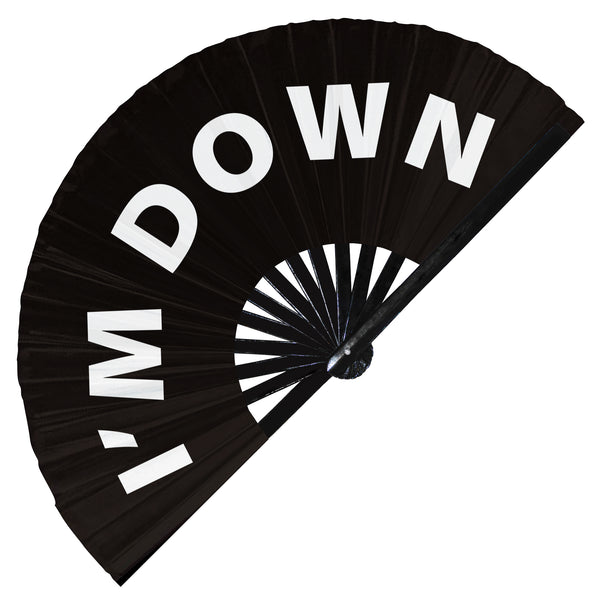I am Down Slang Words hand fan foldable bamboo circuit rave hand fans Gen Z Modern Slangs outfit party supply gear gifts music festival event rave accessories essential for men and women wear