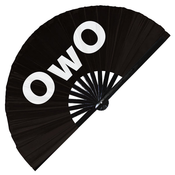 OwO hand fan foldable bamboo circuit Cute Emoticon Word rave hand fans outfit party gear gifts toys music festival rave accessories essential for men and women wear