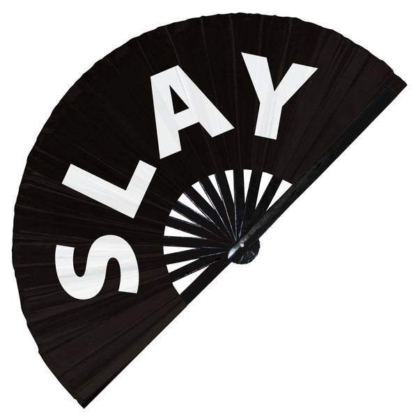 slay hand fan OMG foldable bamboo circuit hand fan I Slay words expressions statement gifts Festival accessories Rave handheld fan Clack fans