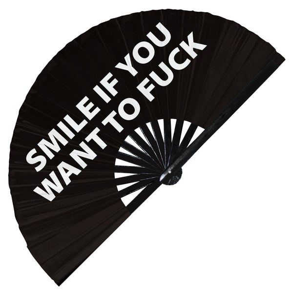 Smile if you want to Fuck hand fan foldable bamboo circuit F*ck rave hand fans outfit party gear gifts toys music festival rave accessories essential for men and women wear