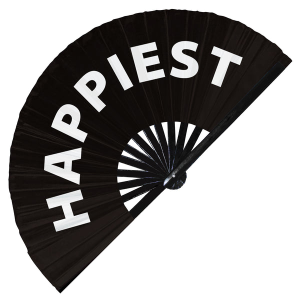 happiest hand fan foldable bamboo circuit happy hand fan words expressions statement gifts Festival accessories Party Rave handheld fan Clack fans gag joke gifts