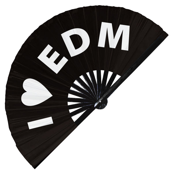 I Love EDM hand fan foldable bamboo circuit rave hand fans Heart Music Genre Rave Parties gifts Festival accessories