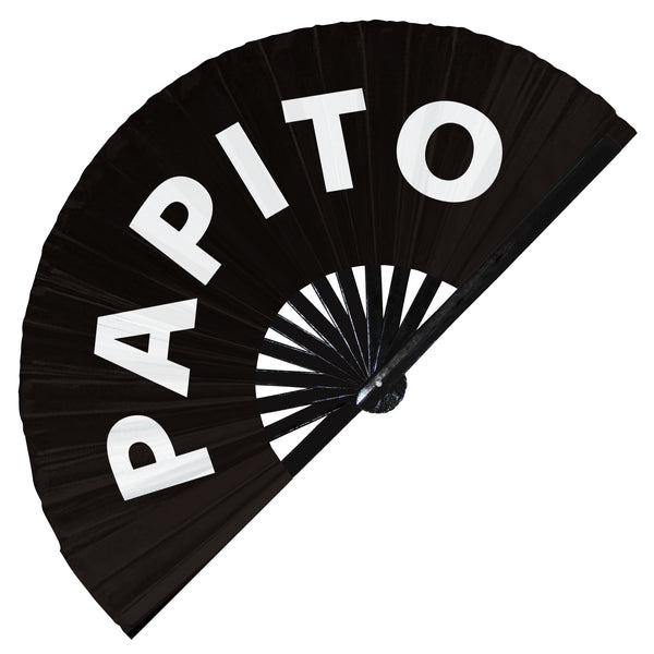 PAPITO daddy Spanish Words hand fan foldable bamboo circuit rave hand fans Popular Spanish Mexican Slangs outfit party supply gear gifts music festival event rave accessories essential for men and women wear
