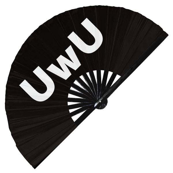 UwU hand fan foldable bamboo circuit Cute Emoticon Word rave hand fans outfit party gear gifts toys music festival rave accessories essential for men and women wear