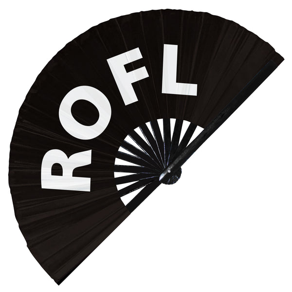 ROFL rolling on the floor laughing Hand Fan UV Glow Handheld Bamboo Fans chat abbreviations expressions Foldable Hand Fan Clack fans Rave fans