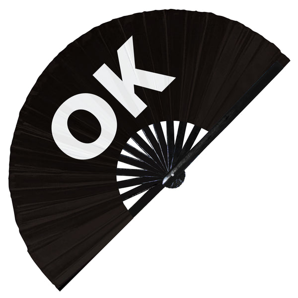 ok hand fan foldable bamboo circuit Okay kay rave hand fans outfit party gear gifts toys music festival rave accessories essential for men and women wear
