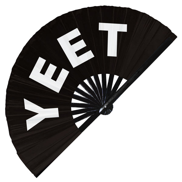 Yeet hand fan foldable bamboo circuit hand fan Yay Yes words expressions statement gifts Festival accessories Rave handheld fan Clack fans