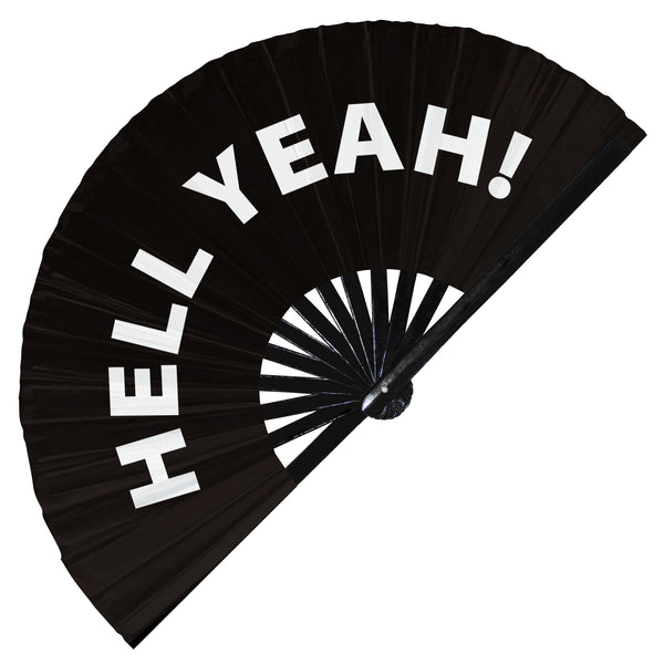 Hell Yeah! Handheld Bamboo Hand Large Fan Hell Yes Party Accessories Rave Event Circuit Festivals Hand Fan