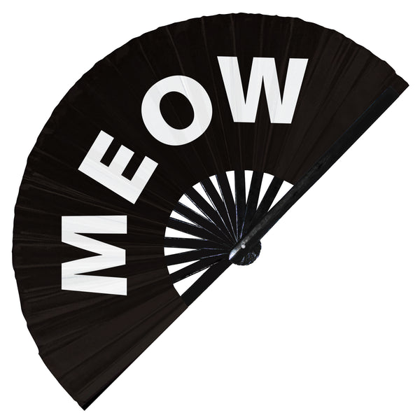 Meow hand fan foldable bamboo circuit Cute Cat Expression Word rave hand fans outfit party gear gifts toys music festival rave accessories essential for men and women wear