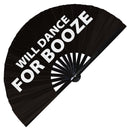 Will Dance for Booze Hand Fan Foldable Bamboo Circuit Rave Hand Fans Outfit Party Gear Gifts Music Festival Rave Accessories for Men and Women
