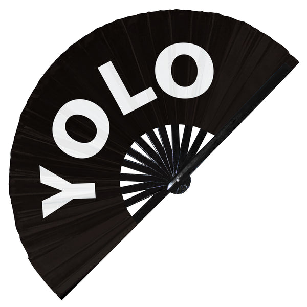 YOLO You Only Live Once Hand Fan UV Glow Handheld Bamboo Fans chat abbreviations expressions Foldable Hand Fan Clack fans Rave fans