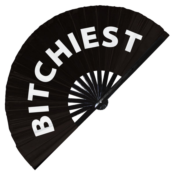 Bitchiest hand fan foldable bamboo circuit Bitch hand fan words expressions statement gifts Festival accessories Party Rave handheld fan Clack fans gag joke gifts