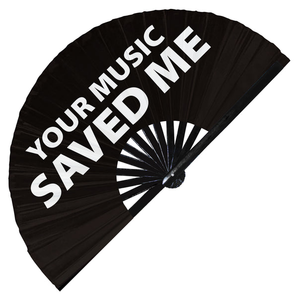 your music saved me hand fan foldable bamboo circuit rave hand fans outfit party gear gifts toys music festival rave accessories essential for men and women wear