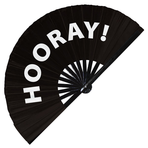 Hooray hand fan foldable bamboo yay circuit events birthday weddings rave hand fans outfit party gear gifts toys music festival rave accessories essential for men and women wear