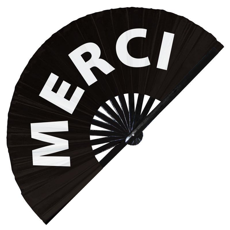 Merci Hand Fan Foldable Bamboo Circuit Rave Hand Fans French Words Expressions Funny Statement Gag Gifts Festival Accessories