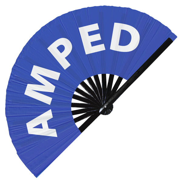 Amped Slang Words hand fan foldable bamboo circuit rave hand fans Gen Z Modern Slangs outfit party supply gear gifts music festival event rave accessories essential for men and women wear