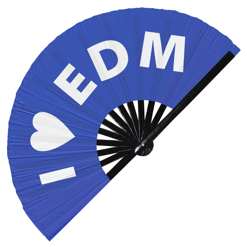 I Love EDM Hand Fan Foldable Bamboo Circuit Rave Hand Fans Heart Music Genre Rave Parties Gifts Festival Accessories