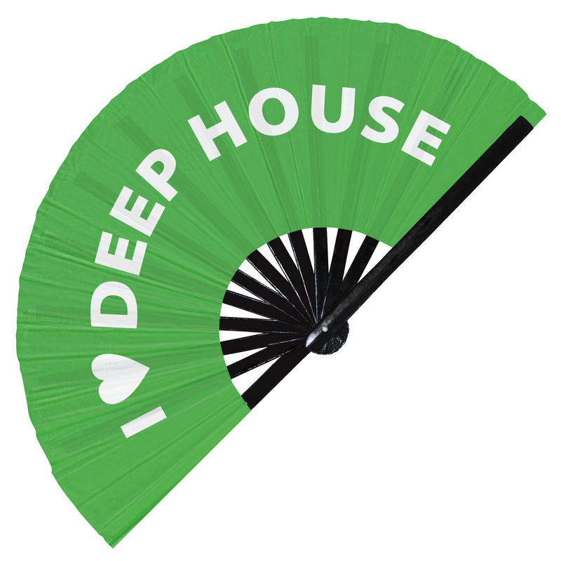 I Love Deep House Hand Fan Foldable Bamboo Circuit Rave Hand Fans Heart Music Genre Rave Parties Gifts Festival Accessories