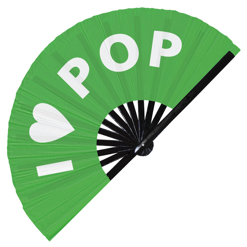 I Love Pop Hand Fan Foldable Bamboo Circuit Rave Hand Fans Heart Music Genre Rave Parties Gifts Festival Accessories