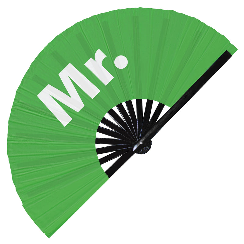 Mr. Wedding Foldable Hand held UV Glow Fan Mister Event Satin Bamboo Hand Fans for Wedding Bachelorette Party Ideas Bride Groom Gifts Accessory
