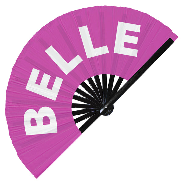 Belle hand fan foldable bamboo circuit rave hand fans funny gag french words expressions statement Slangs outfit party supply gear gifts music festival event rave accessories essential for men and women wear
