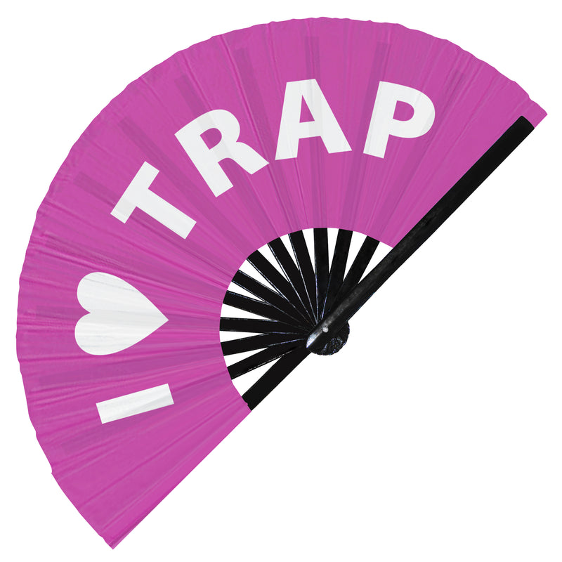 I Love Trap Hand Fan Foldable Bamboo Circuit Rave Hand Fans Heart Music Genre Rave Parties Gifts Festival Accessories