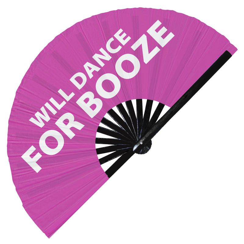 Will Dance for Booze Hand Fan Foldable Bamboo Circuit Rave Hand Fans Outfit Party Gear Gifts Music Festival Rave Accessories for Men and Women