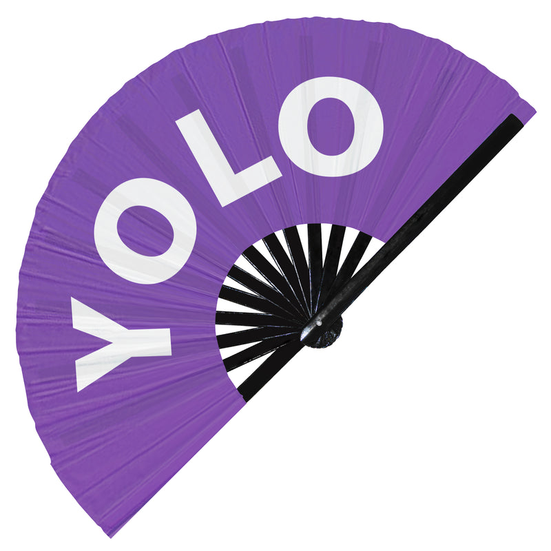 YOLO Hand Fan UV Glow Chat You Only Live Once Acronyms Handheld Bamboo Clack Fans Funny Abbreviations Words Expression Gifts Accessories