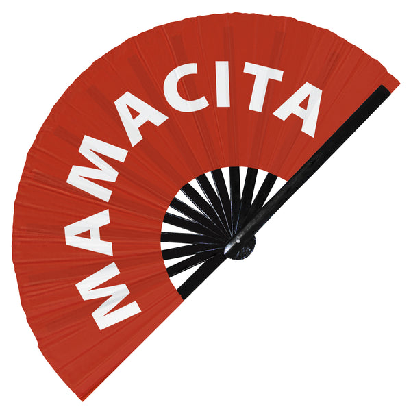 Mamacita hot momma mom mommy Spanish Words hand fan foldable bamboo circuit rave hand fans Popular Spanish Mexican Slangs outfit party supply gear gifts music festival event rave accessories essential for men and women wear