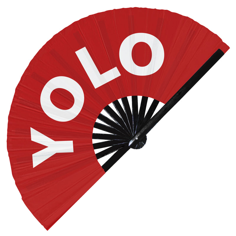 YOLO Hand Fan UV Glow Chat You Only Live Once Acronyms Handheld Bamboo Clack Fans Funny Abbreviations Words Expression Gifts Accessories