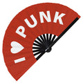 I Love Punk Hand Fan Foldable Bamboo Circuit Rave Hand Fans Heart Music Genre Rave Parties Gifts Festival Accessories