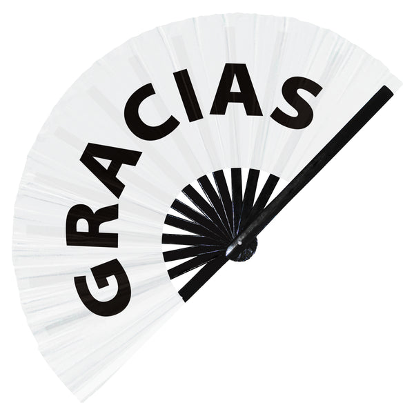 Gracias Thank you Spanish Words hand fan foldable bamboo circuit rave hand fans Popular Spanish Mexican Slangs outfit party supply gear gifts music festival event rave accessories essential for men and women wear