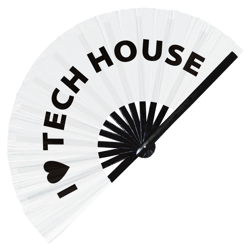 I Love Tech House Hand Fan Foldable Bamboo Circuit Rave Hand Fans Heart Music Genre Rave Parties Gifts Festival Accessories