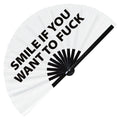Smile if You Want to Fuck Hand Fan Foldable Bamboo Circuit FCK Gag Rave Hand Fans Outfit Party Gear Gifts Music Festival Rave Accessories