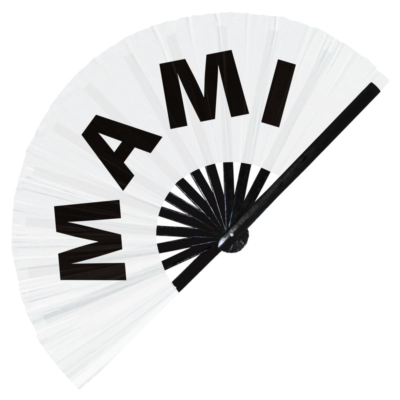 Mami hand fan foldable bamboo circuit rave hand fans Spanish Words Fan outfit party gear gifts music festival rave accessories
