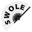Swole Slang Words hand fan foldable bamboo circuit rave hand fans Gen Z Modern Slangs outfit party supply gear gifts music festival event rave accessories essential for men and women wear