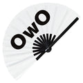 OwO Hand Fan Foldable Bamboo Circuit Cute Emoticon Word Rave Hand Fans Outfit Party Gear Gifts Music Festival Rave Accessories for Men and Women