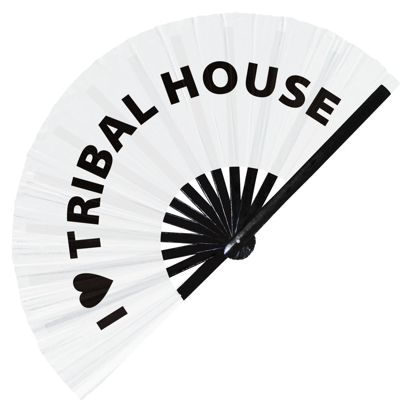 I Love Tribal House Hand Fan Foldable Bamboo Circuit Rave Hand Fans Heart Music Genre Rave Parties Gifts Festival Accessories