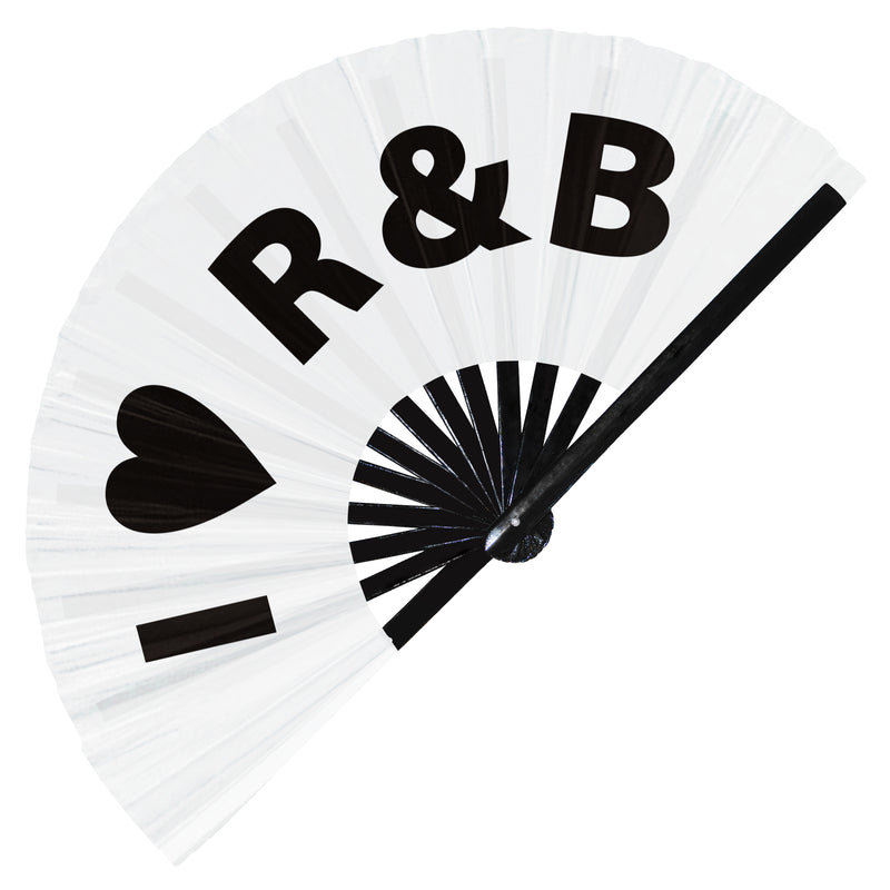 I Love R&B Hand Fan Foldable Bamboo Circuit Rave Hand Fans Heart Music Genre Rave Parties Gifts Festival Accessories