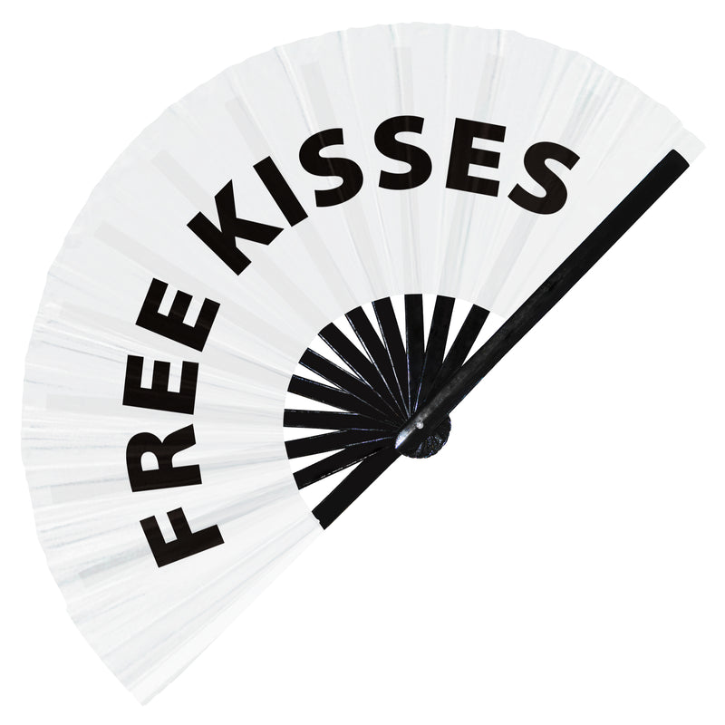 Free Kisses Hand Fan Foldable Bamboo Circuit Rave Hand Fans Outfit Party Gear Gifts Music Festival Rave Accessories for Men and Women