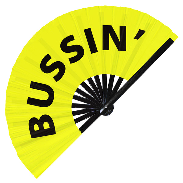 Bussin' Bussin Slang Words hand fan foldable bamboo circuit rave hand fans Gen Z Modern Slangs outfit party supply gear gifts music festival event rave accessories essential for men and women wear