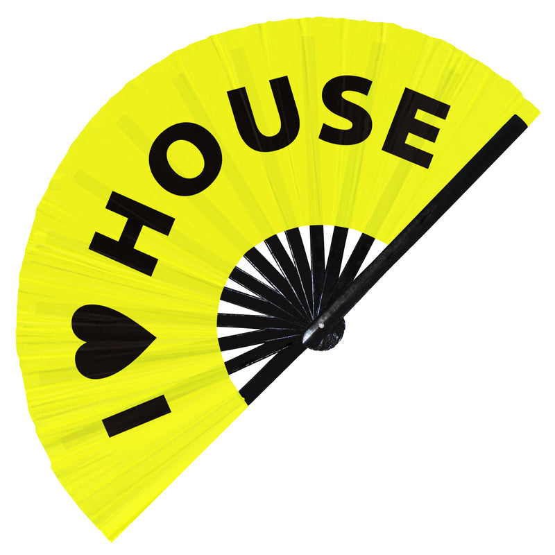 I Love House Hand Fan Foldable Bamboo Circuit Rave Hand Fans Heart Music Genre Rave Parties Gifts Festival Accessories