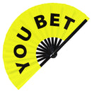 You bet Slang Words hand fan foldable bamboo circuit rave hand fans Gen Z Modern Slangs outfit party supply gear gifts music festival event rave accessories essential for men and women wear