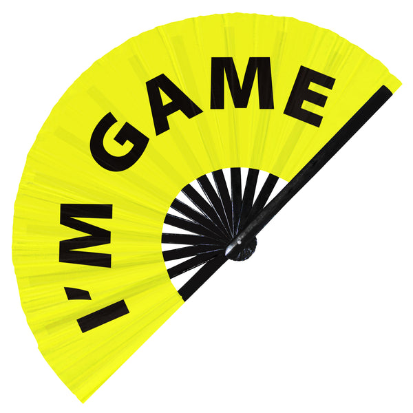 I am Game Slang Words hand fan foldable bamboo circuit rave hand fans Gen Z Modern Slangs outfit party supply gear gifts music festival event rave accessories essential for men and women wear